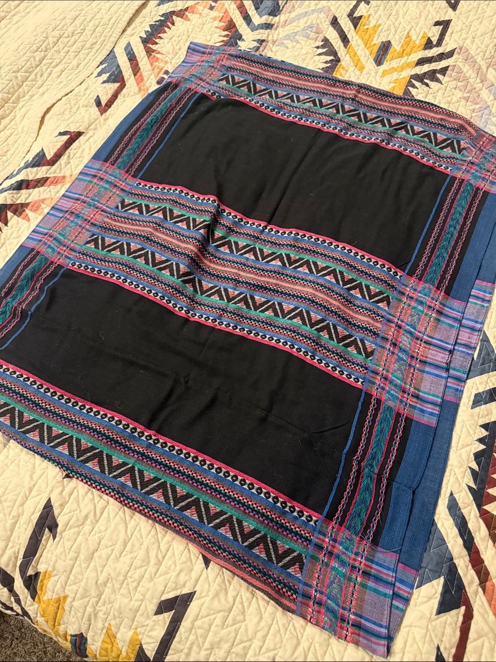 Black Multicolor Aztec Print Infinity Scarf